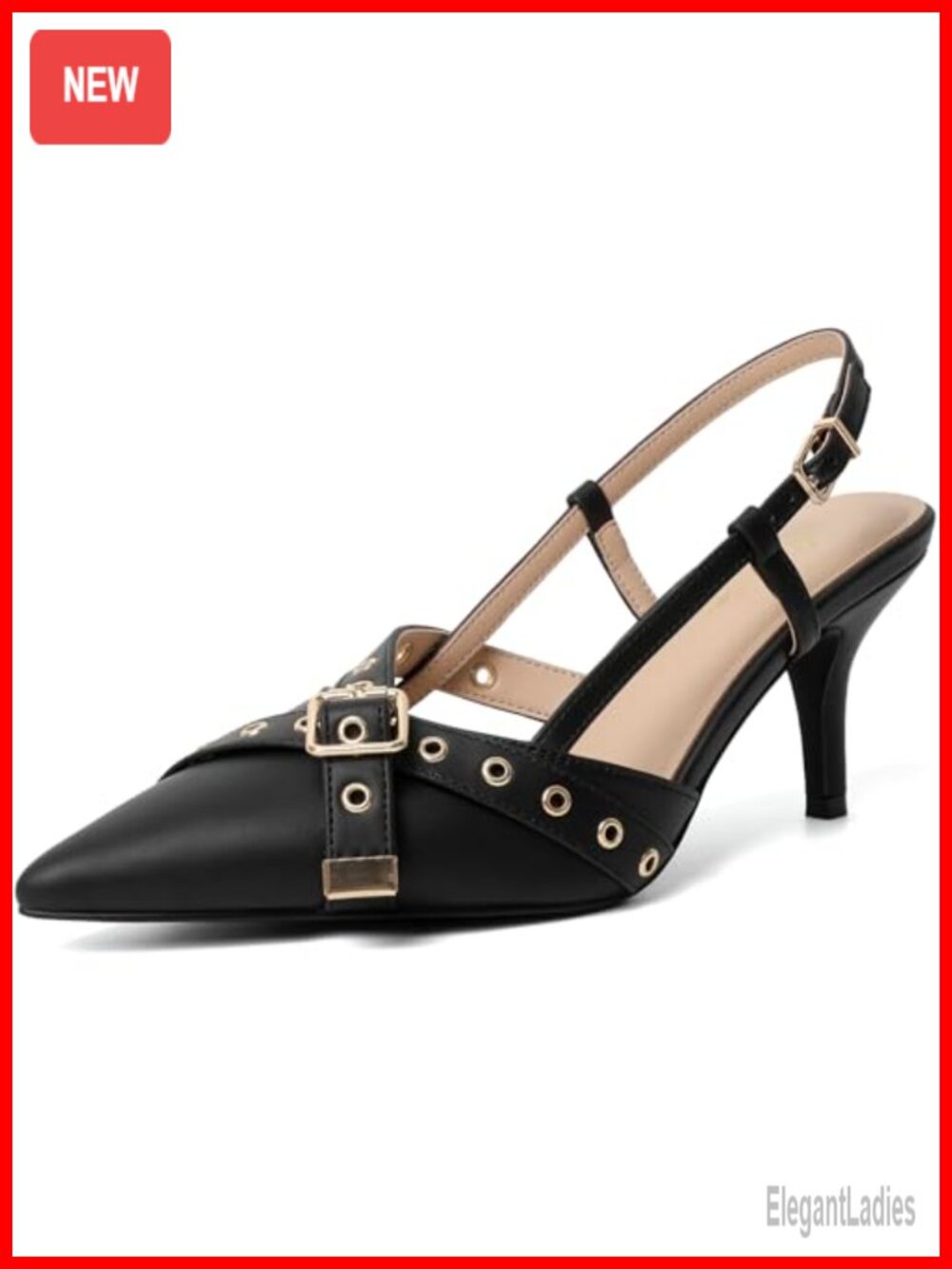 Kitten Heels Women Pointed Closed Toe Slingback Faux Leather Dressy Pumps
